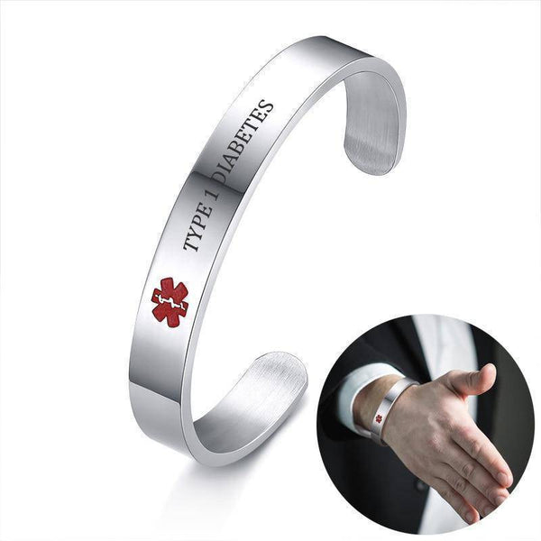 Diabetic Medical Alert Bracelet - Stainless Steel - Type 1 and Type 2 Diabetes