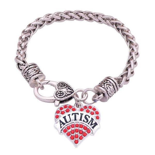 Womens Crystal Heart Autism Medical Alert Charm Bracelet