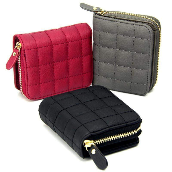 Women Short PU Leather Plaid Purses Nubuck Card Holder