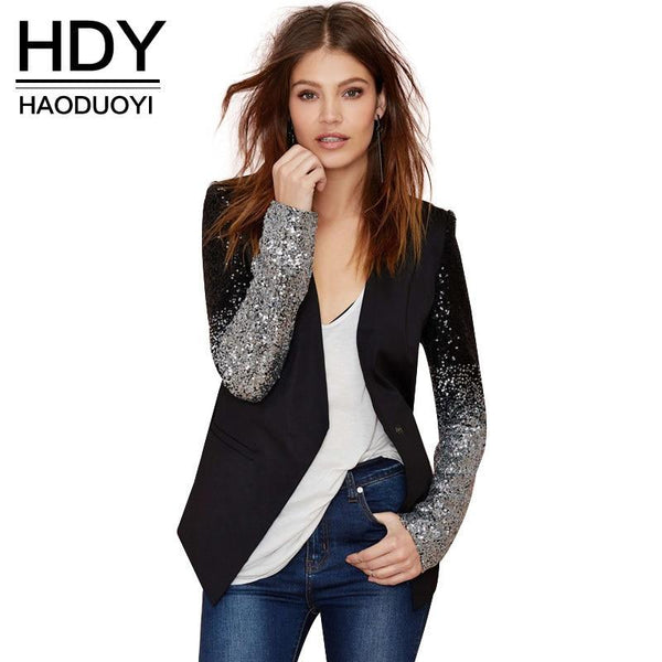 Winter Sequin Sleeve Leather Slim Fit Women Jackets