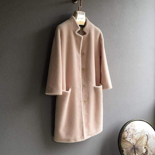 Stand Collar Female Merino Sheep Fur Women Coat