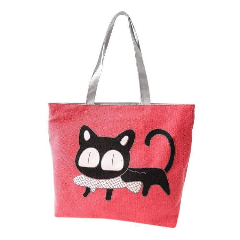 Women Canvas Casual Shoulder Tote Cat Handbags